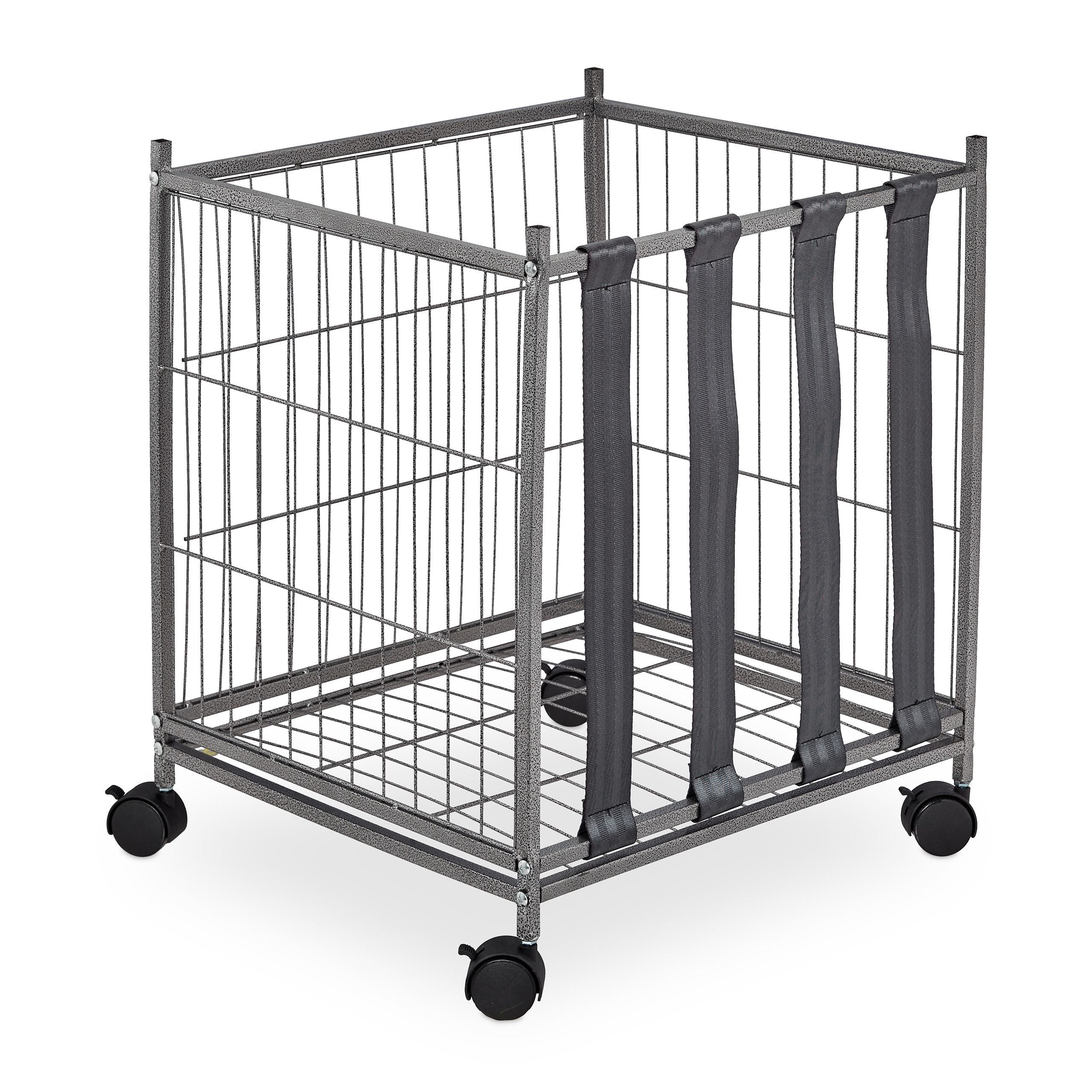 TEMU Carro para pelotas con 4 ruedas, 60 x 50 x , acero y plástico, gris, cesta de rejilla con frenos y acceso superior y frontal, para gimnasios,