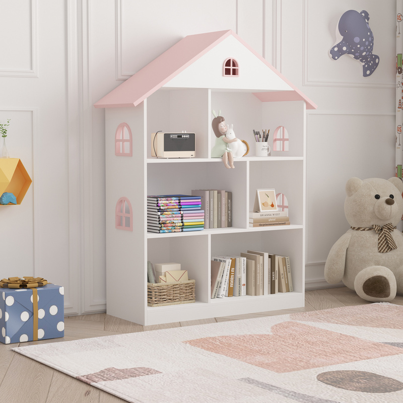 Children's Shelf Rack In House Shape 107 X 83 X 30 Cm White/pink