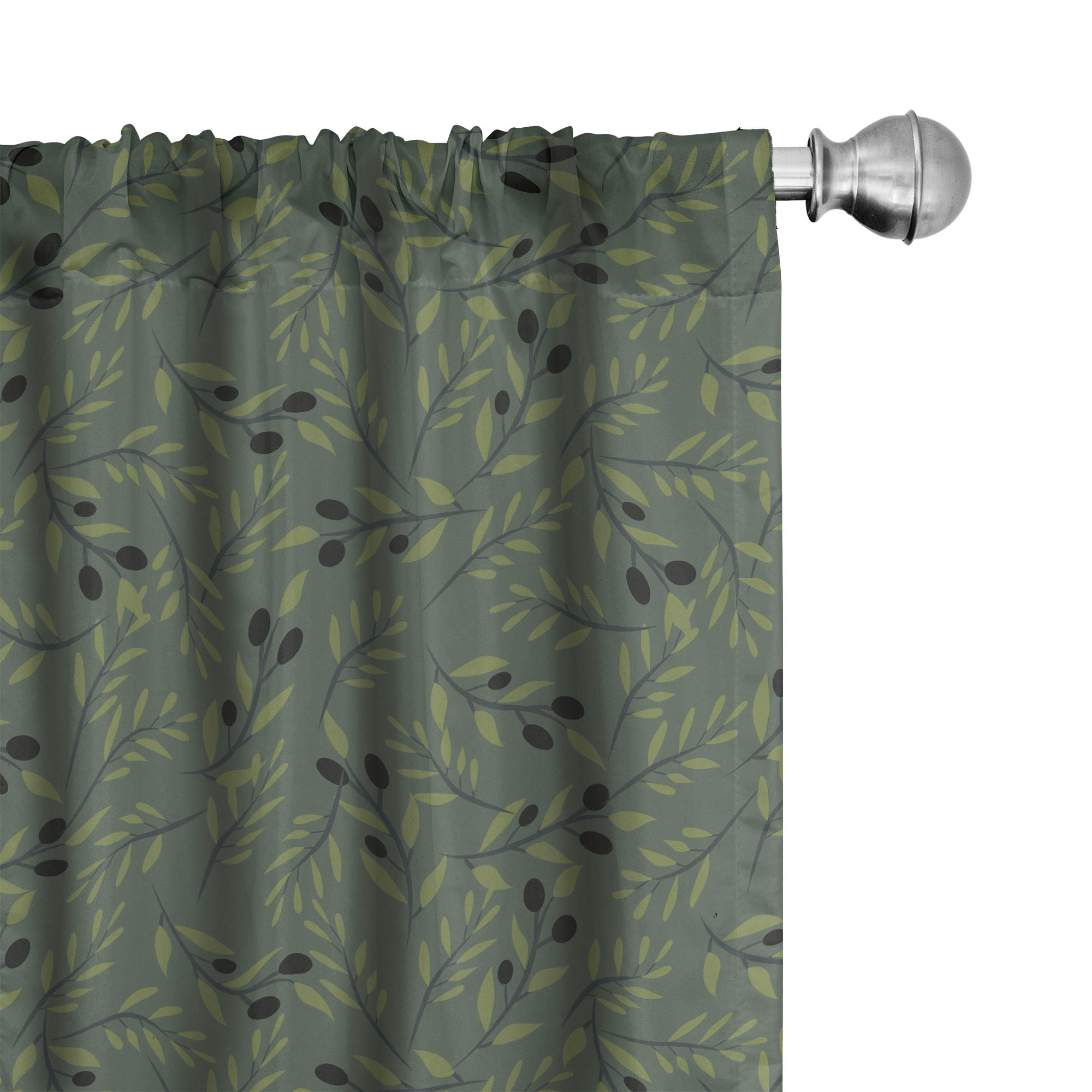 Olive Window Curtains, Pastel Tone Branches Leaves, Lightweight Decorative 2-panel Set With Rod Pocket, 2 Pieces 150 Cm X 225 Cm, Evergreen Wise Green