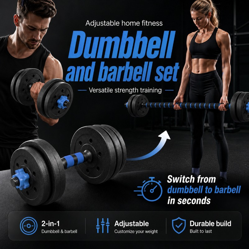 20KG Adjustable Dumbbell Set 3-in-1 Weight Set with Connector Bar