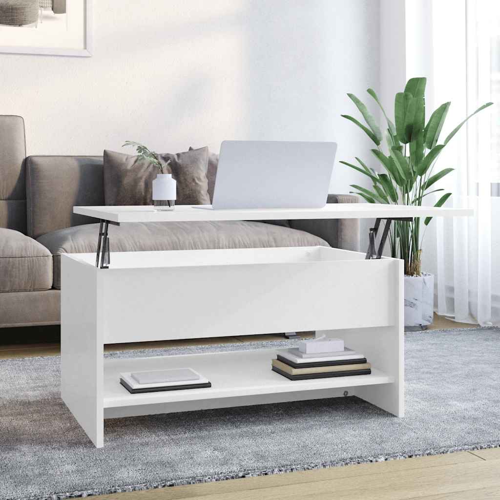 Image of Vidaxl Height-adjustable Coffee Table Side Table Living Room Table Sofa Table With Storage Space High Gloss White 80x50x40cm Wood Material