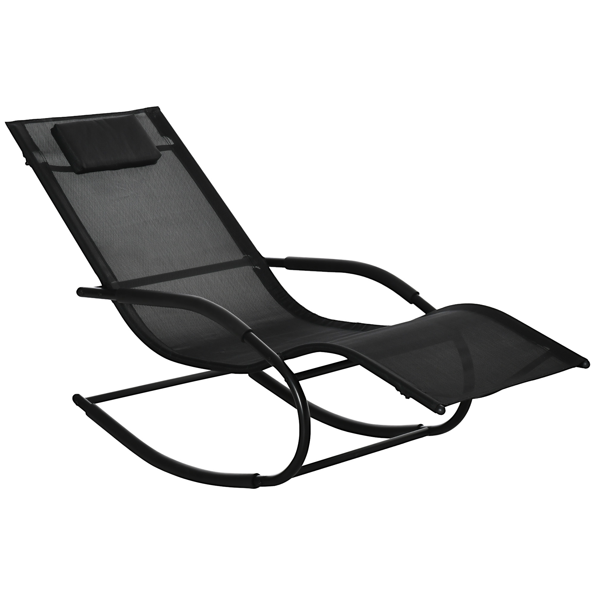Outsunny Ergonomic Rocking Chaise Longue With Headrest Armrests Galvanized Metal Dim. 63l X 160w X 88h