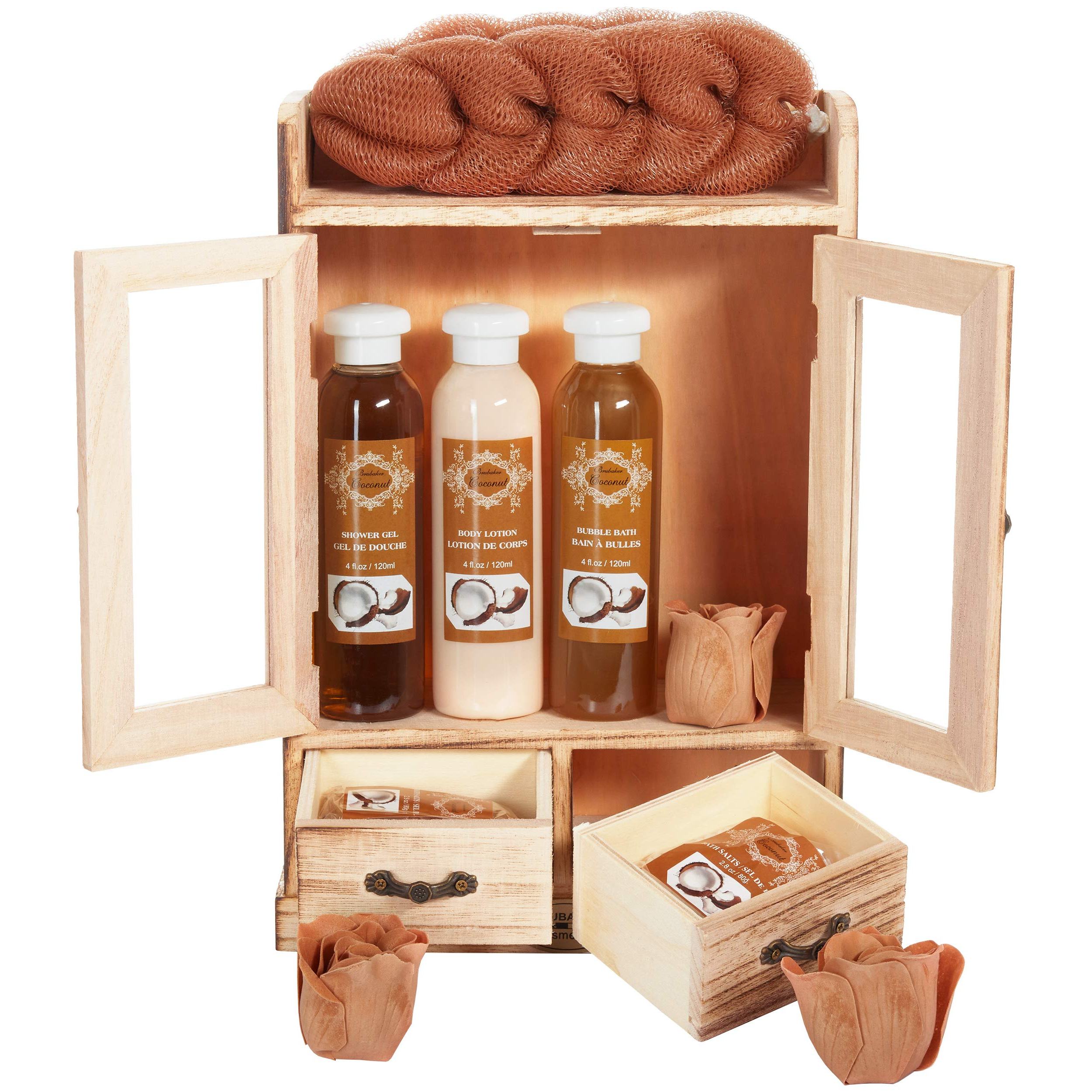 Image of Brubaker Cosmetics Coconut Bath And Care Set In Wooden Cabinet