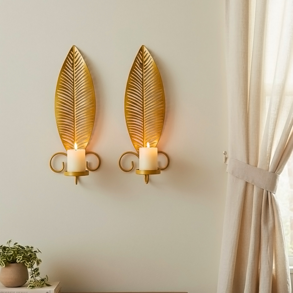TEMU Set Of 2 Wall Candle Sconces, Gold Pillar Candle Holder Wall Mount, Pack Of 2 Metal Brass Decorative Sconce For Hallway, Stair Corner, Living