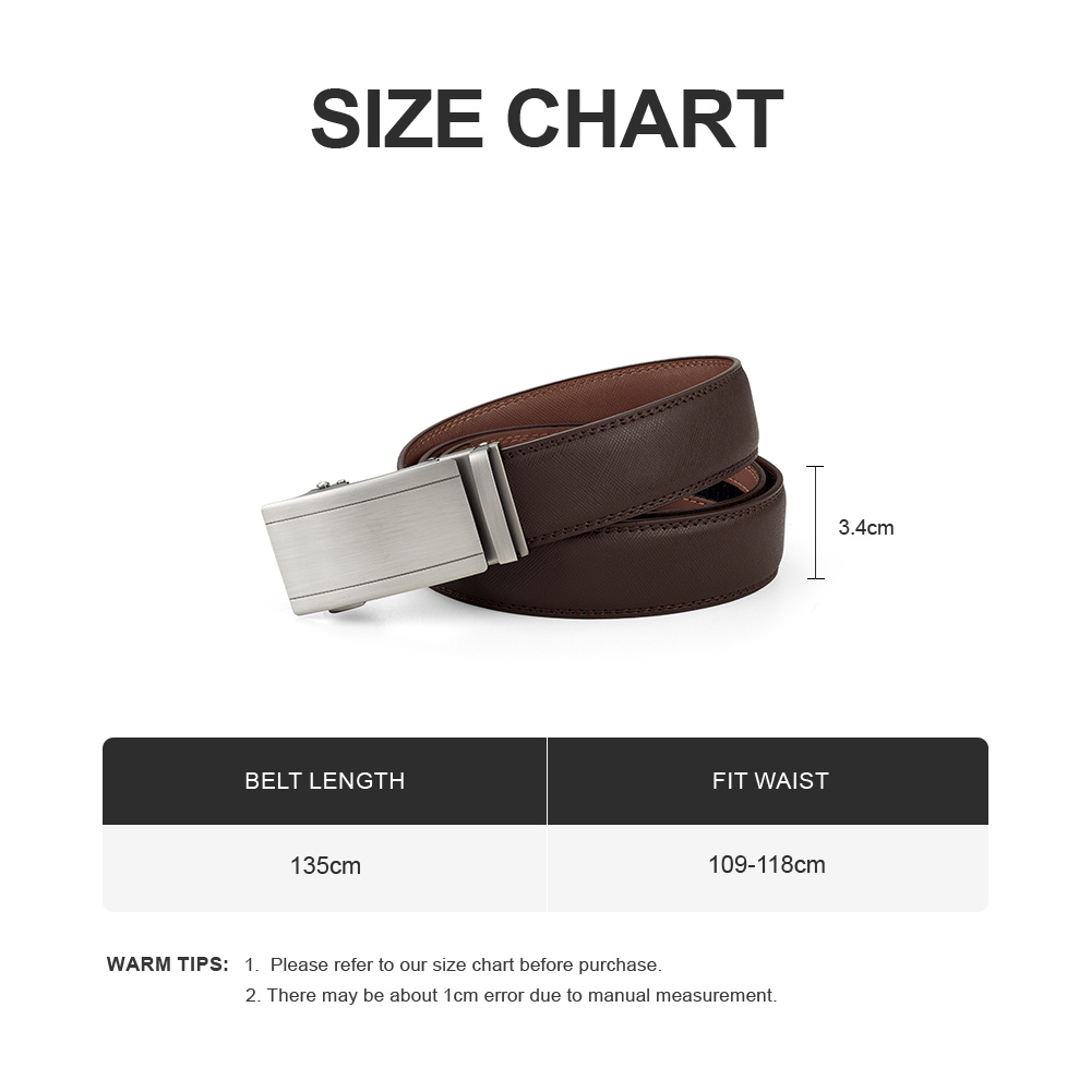 Men's Automatic Adjustable Buckle Waist Belt with Double Line Stitching