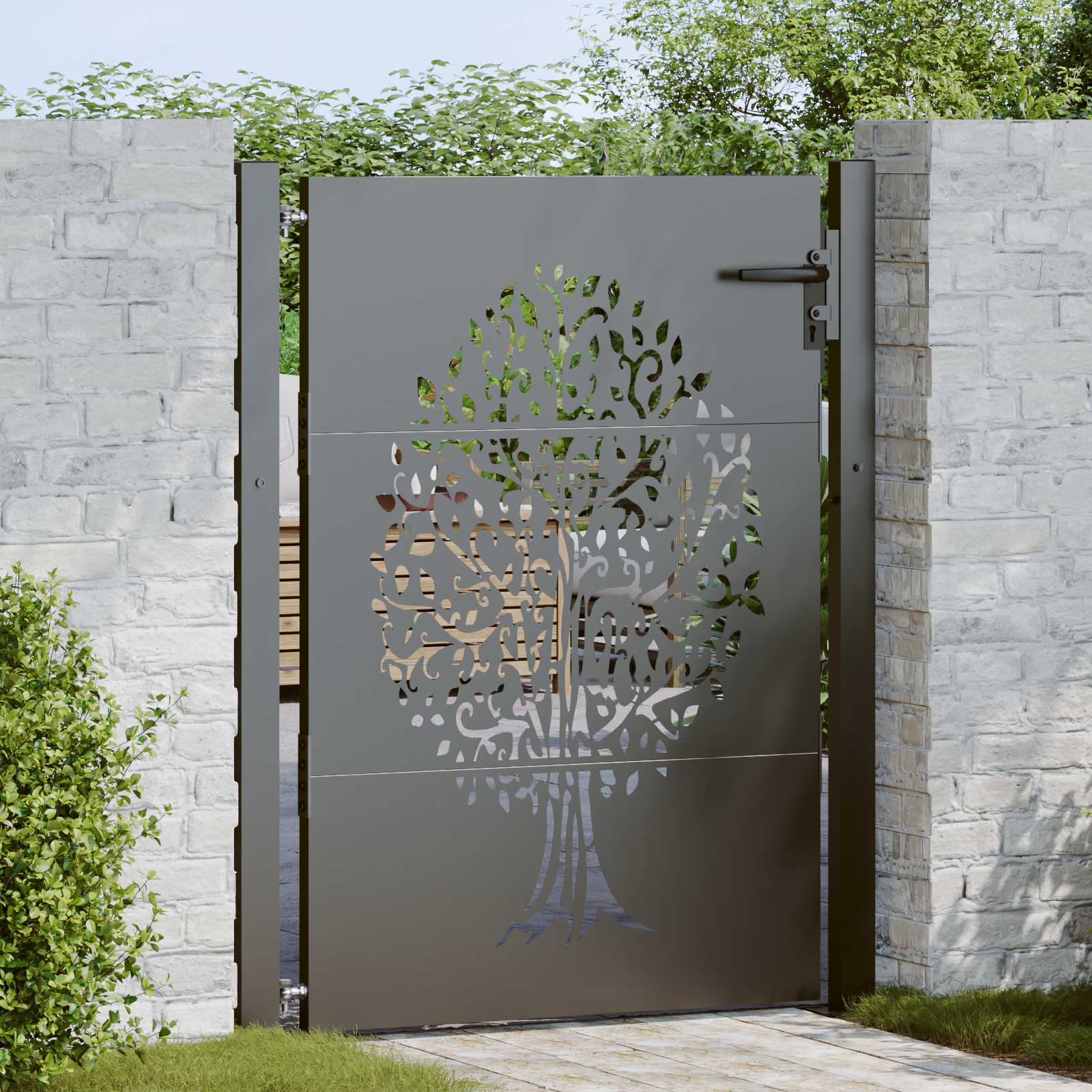 Image of Garden Gate 110 X 155 Cm Coated Steel Lockable, Garden And Terrace Gate, Rectangular, Modern, , Weather-resistant, , Stylish Access