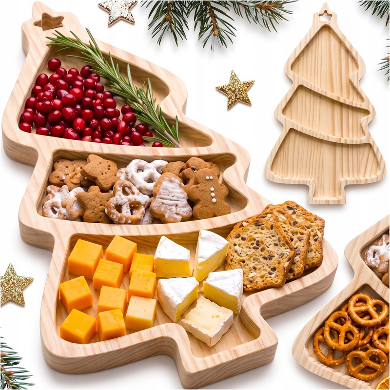 Image of Wooden Board Christmas Tray Christmas Tree Serving Decoration X Cm
