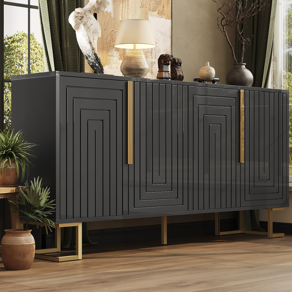 Image of Design Dresser For Living Room | High-quality Metal Hinges & Stable Stand | Geometric Structure For Modern Furniture Style | Ideal Lowboard Or Sideboard (152 X 40 X 75 Cm)