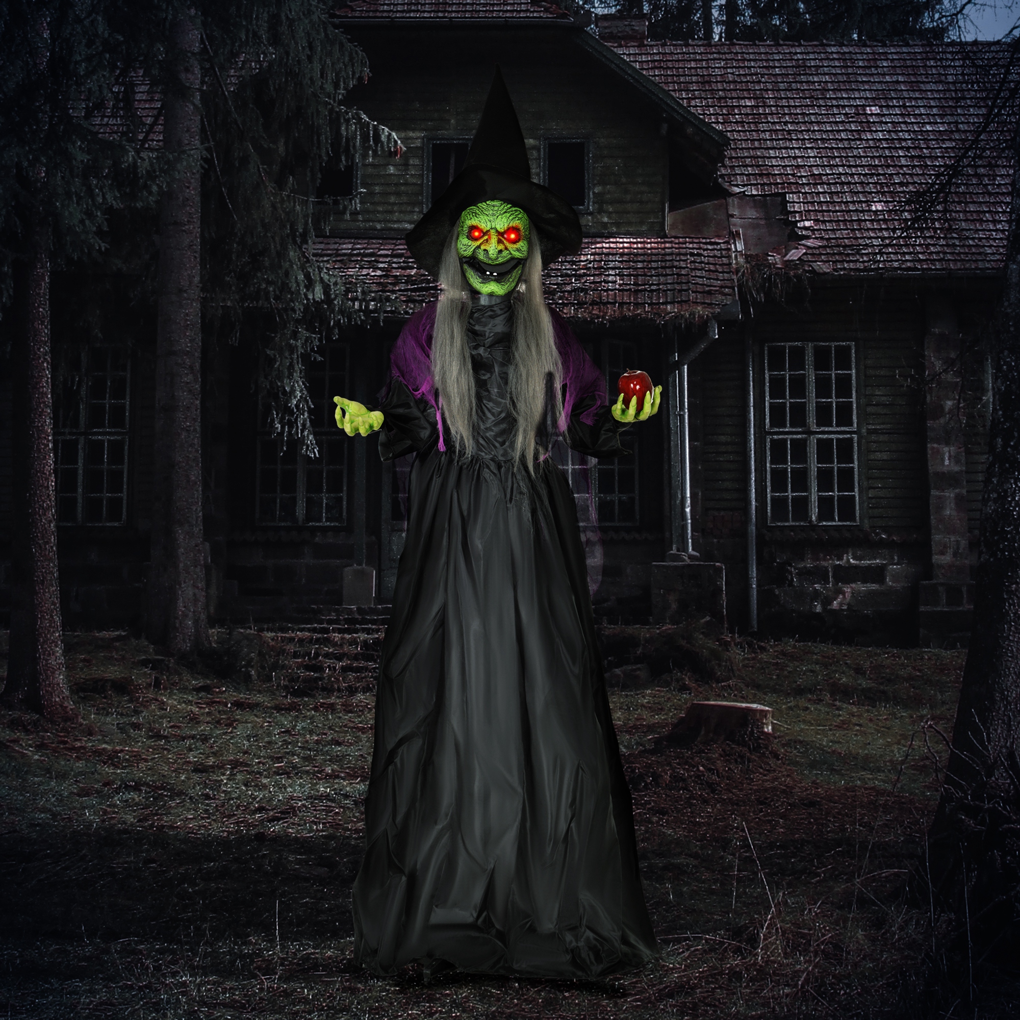 Image of Halloween Outdoor Decoration 180cm Animated Talking Witch With Glowing Eyes And Spooky Sound, Halloween Decor For Door, Garden, Party, Yard, Haunted House