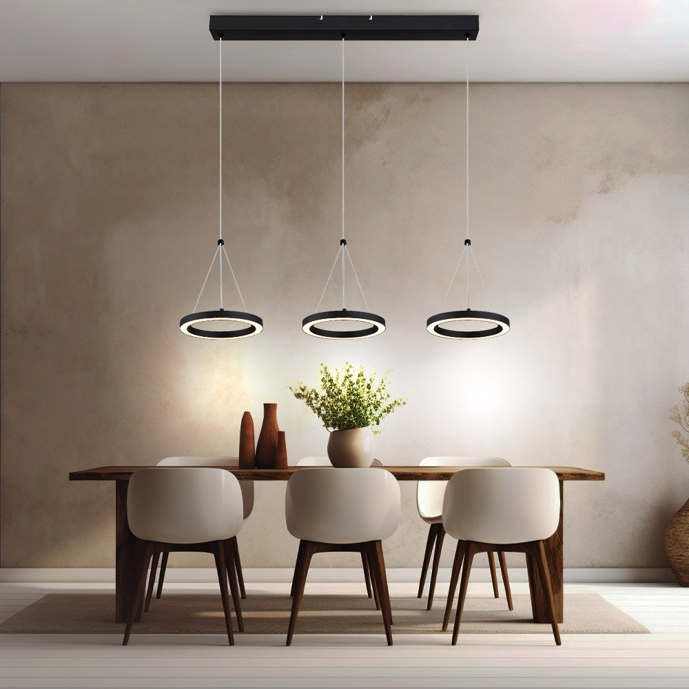 Image of Pendant Lamp Hanging Lamp Dining Table Light Dimmable Room Lamp, Metal Aluminum Plastic Black, Led 36w 1400lm 3000k Warm White, Lxwxh 80x20x120 Cm