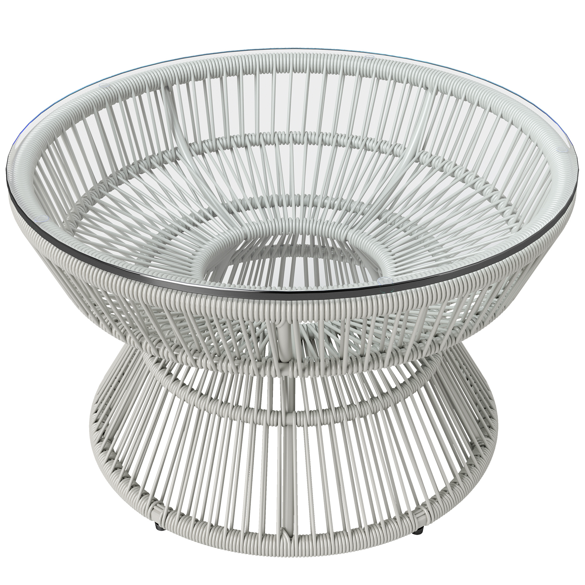Outsunny Round Table, Rattan-look Resin Side Table With Tempered Glass Top, Ø60 X 37h Cm, Light Grey