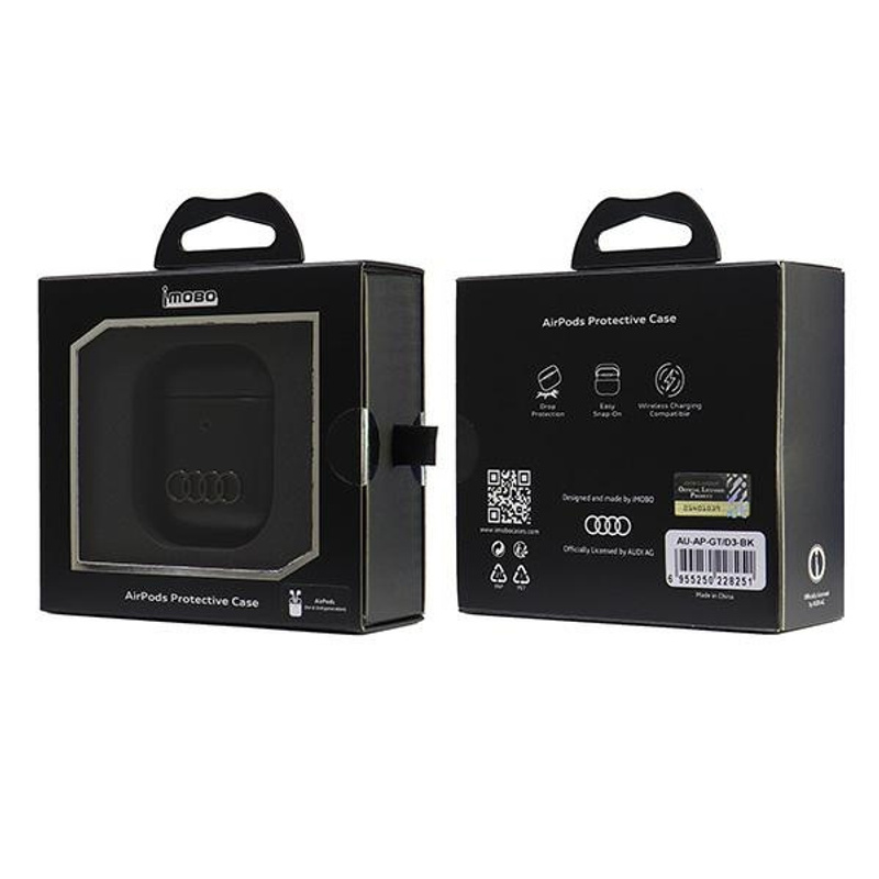 Airpods 1,2 Leather Big Logo Case, Black - Elegant Leather, Protective Coating, Perfect Fit, High-Quality Material, Stylish Design