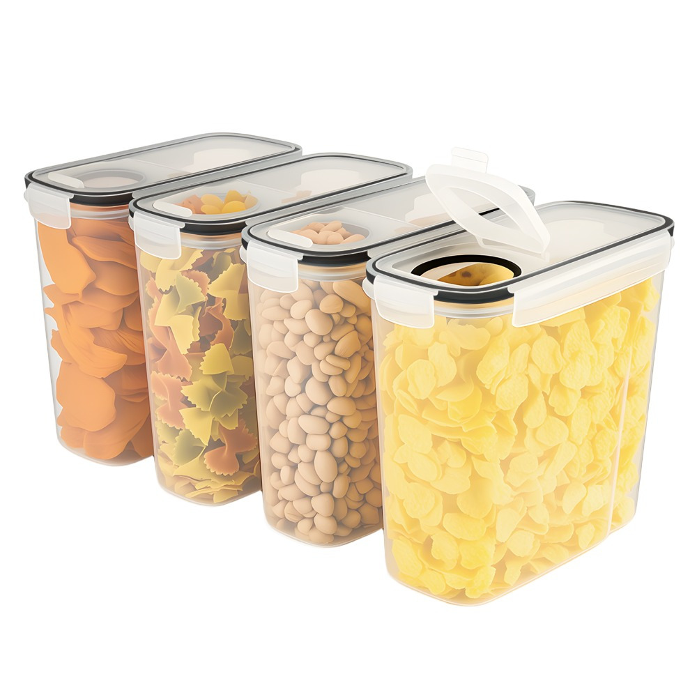 4pcs Set Of 4l Food Storage Containers With Lids, Lockable Plastic Storage Cans For Flour, Sugar, Noodles, Grains & Pet Food