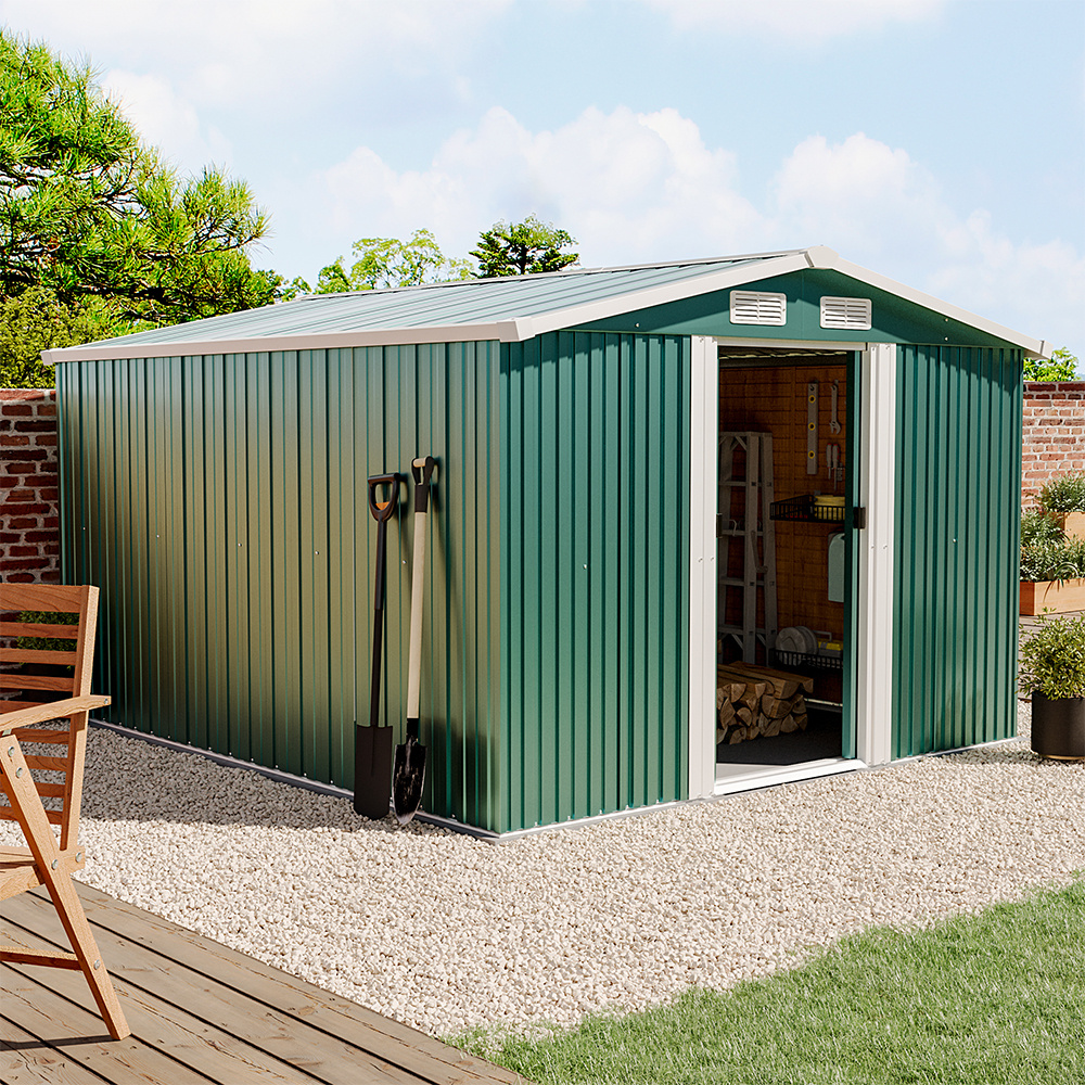 TEMU Large Metal Garden Tool Storage Shed Removable Outdoor Storage House Tool Storage Shed Strong Reinforced Roof Structure Corrosion Metal Shed 4