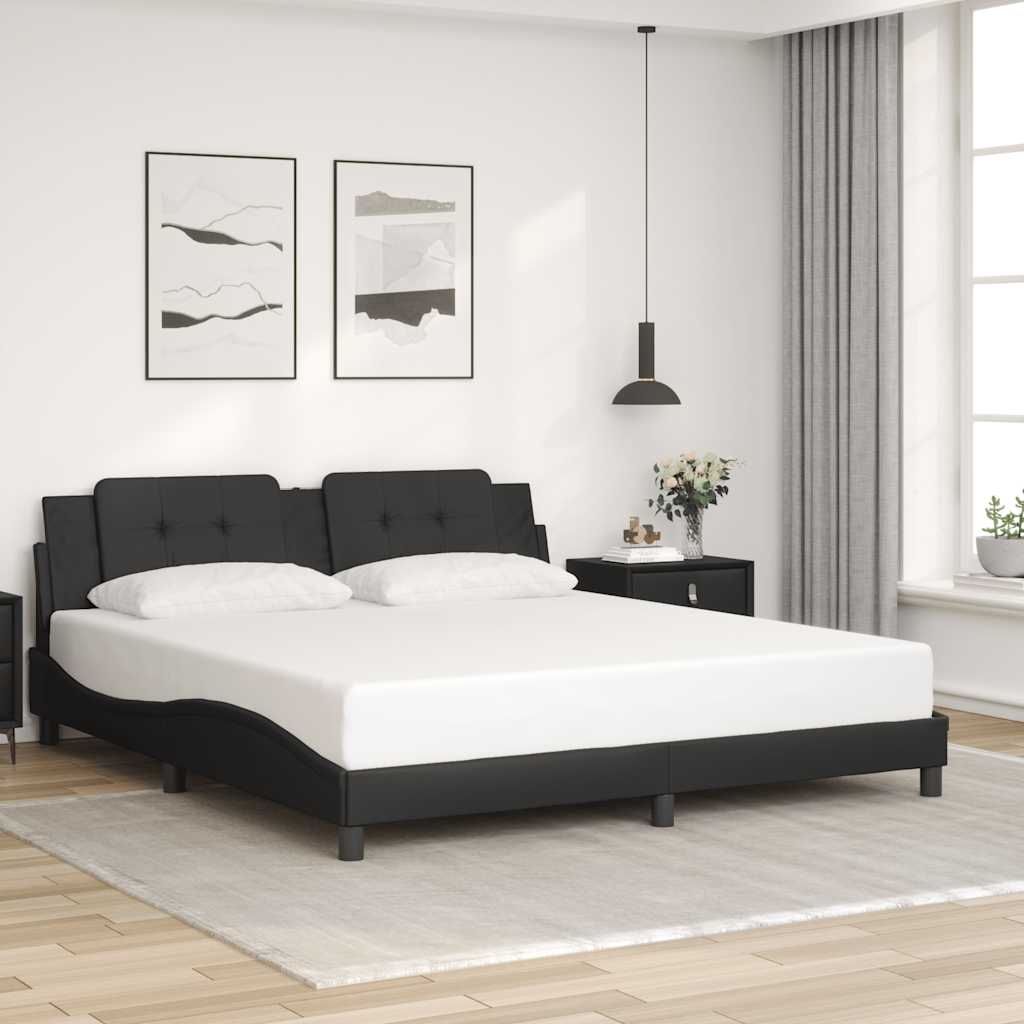 Image of Vidaxl Bed Frame, Bed Without Mattress "", Double Bed For Bedroom, Bed Frame With Slatted Base, Black 180x200cm Faux Leather