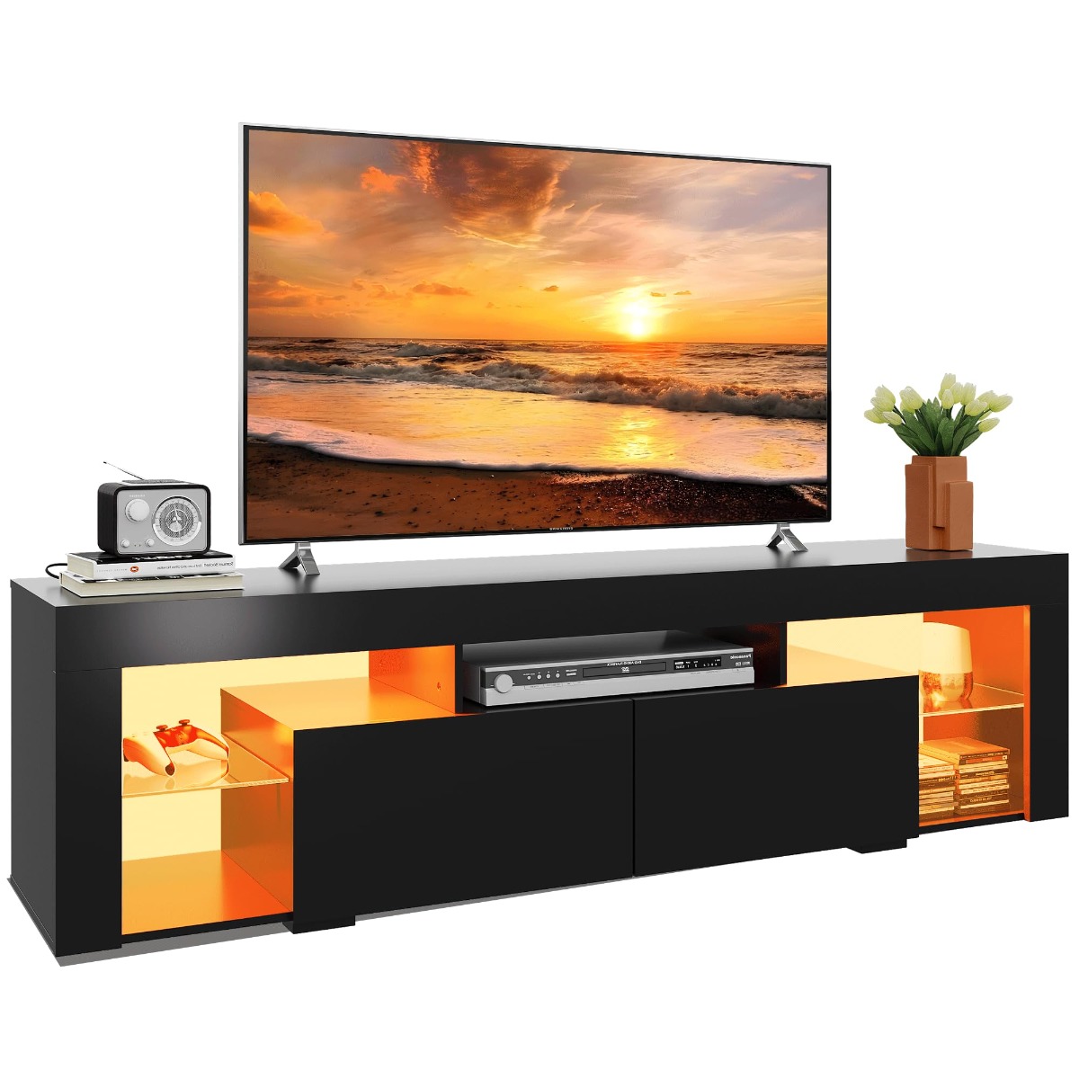 Image of Tv Cabinet Lowboard, Entertainment Unit Suitable For 65 Inch Televisions, Featuring 160cm/135cm Contemporary Design With Open Storage Space And 2 Drawers Drawers, From Wood For Use Room Or Bedroom