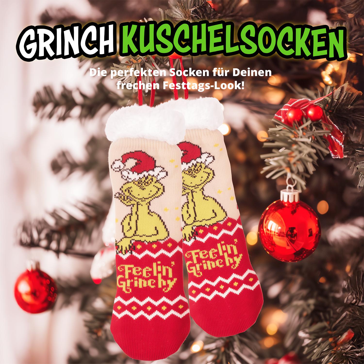 The Cottage Socks - Feeling Grinchy House Socks For Women Cozy Socks Fluffy Winter Socks Warm Women's Socks Beige/red