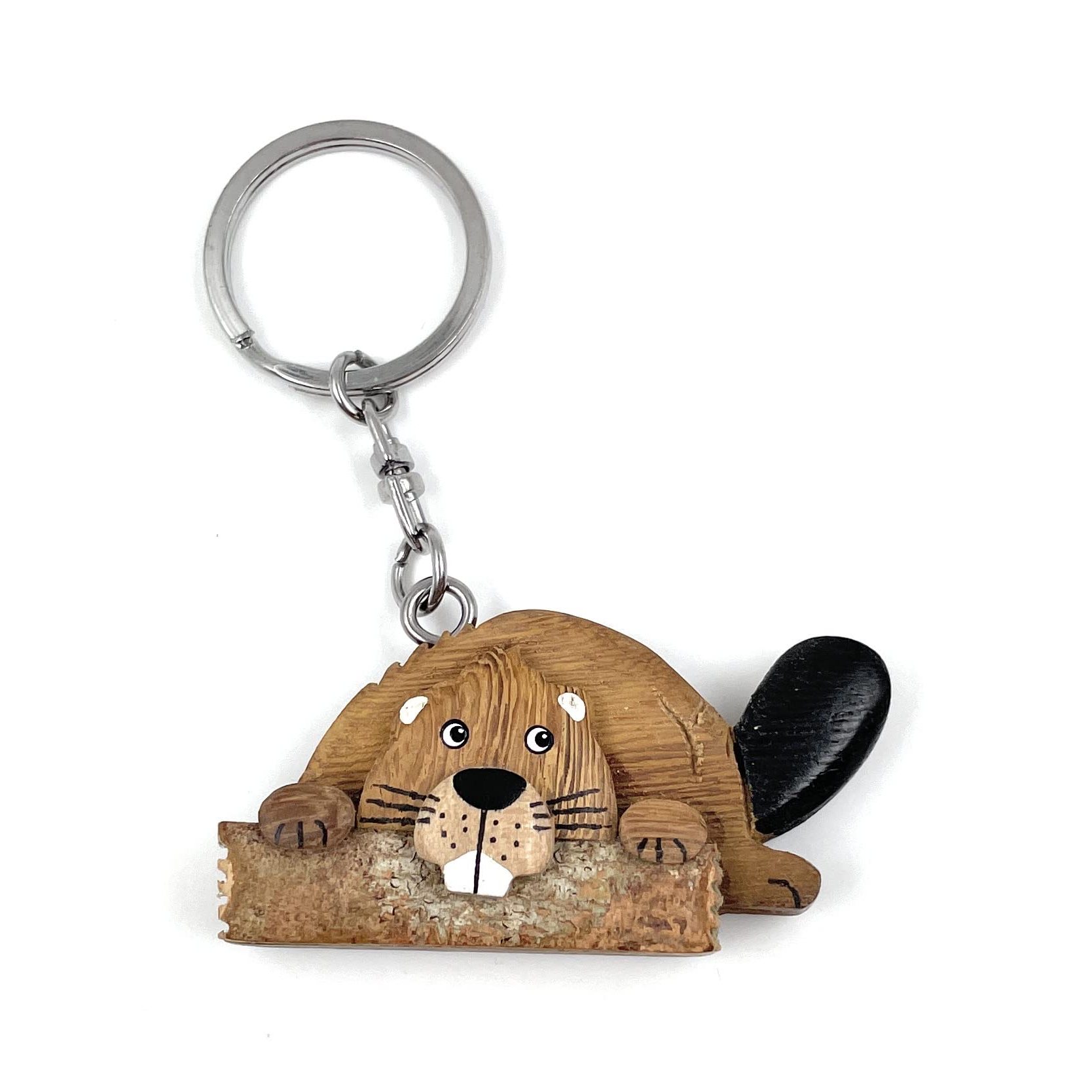 E-shop - Biber Holz knabbernd - Handmade Holz Schlüsselanhänger, ideal als Geschenk z.B. für den besten Freund, Freundin, Mama - Für Männer, Frauen &