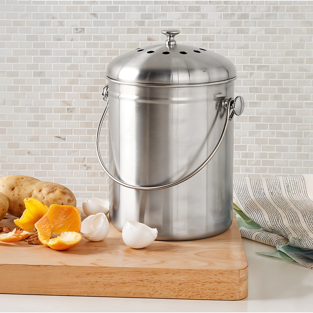 stainless steel compost bin kitchen food waste caddy container countertop recycling bin trash can with lid