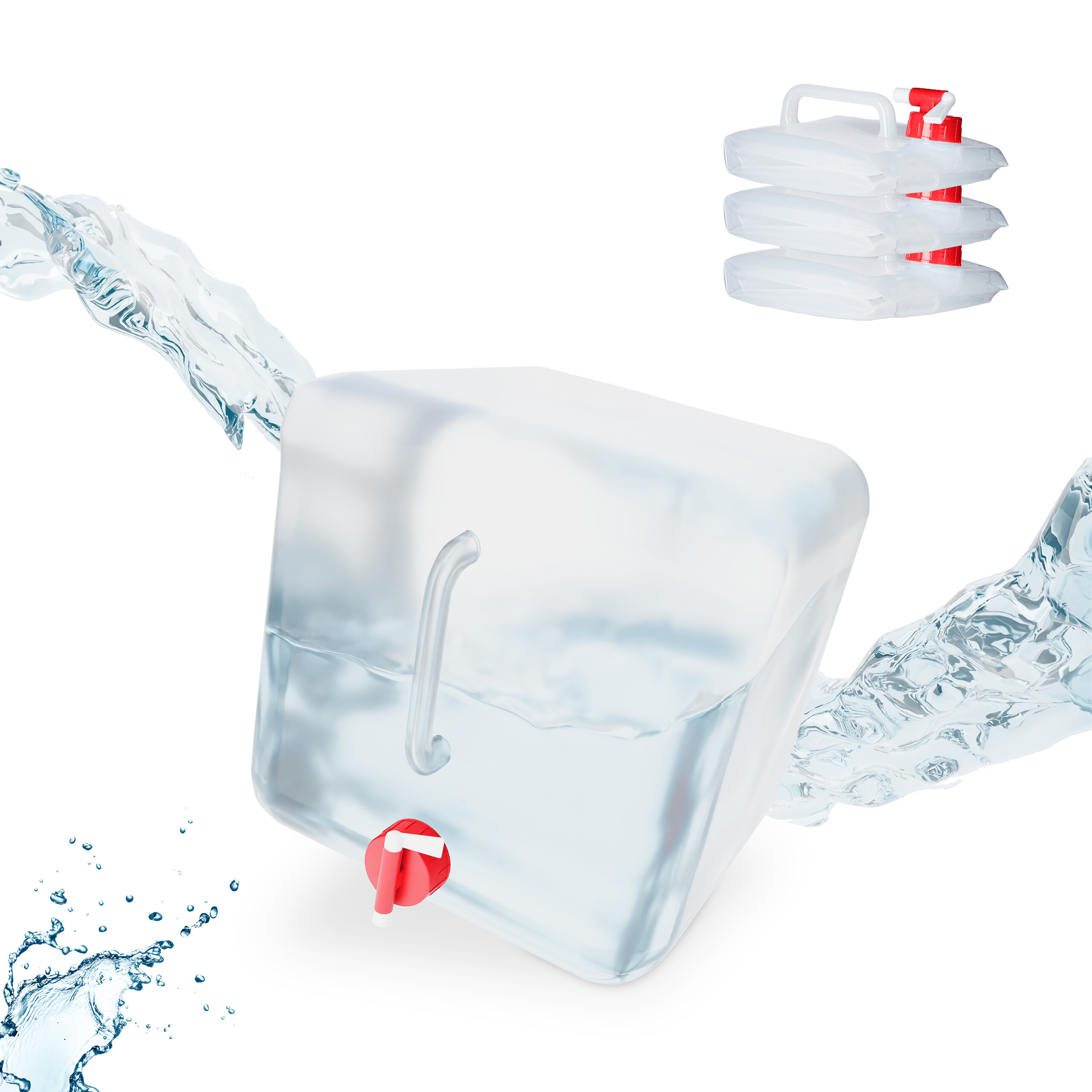 4x Folding Canisters In Transparent/red - 15 L