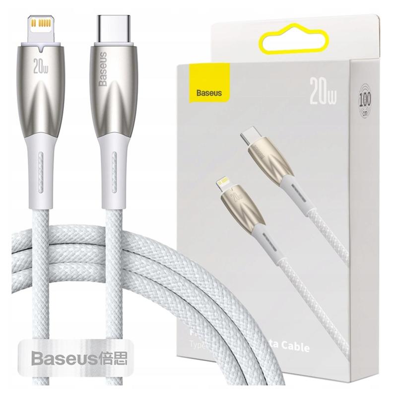 Usb-c To Lightning Baseus Cable, Fast 20w Charging, 1m Length, Compatible With Iphone, White, High-quality Materials