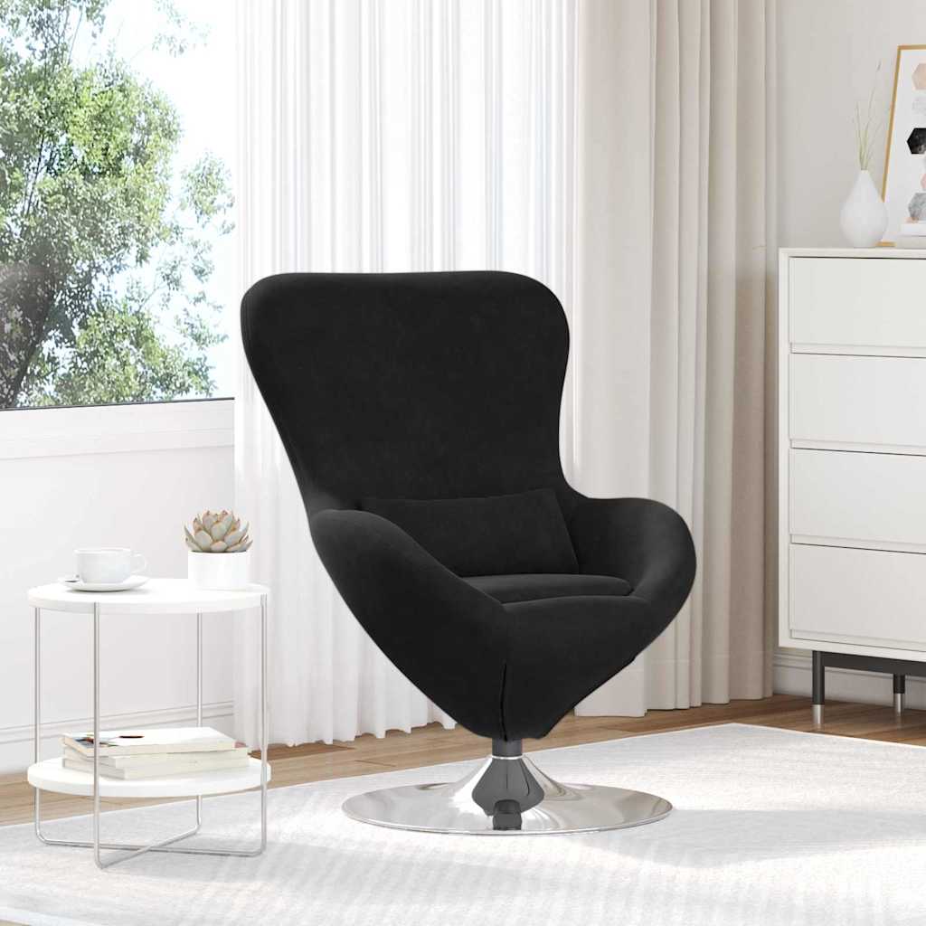 Image of Vidaxl Egg Chair Black 63 X 73 X 90 Cm Velvet, Modern Lounge Chair, Stylish Seating, Velvet, Comfortable Egg Chair, Swivel For Relaxed Home