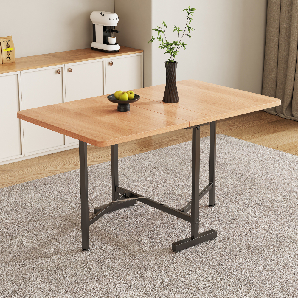 Image of Retractable & Foldable Dining Table With Natural Wood Look – Space- 2-in-1 Design, High-strength Alloy Legs (load Capacity 60 Kg), Ideal For Small Apartments & Flexible Use