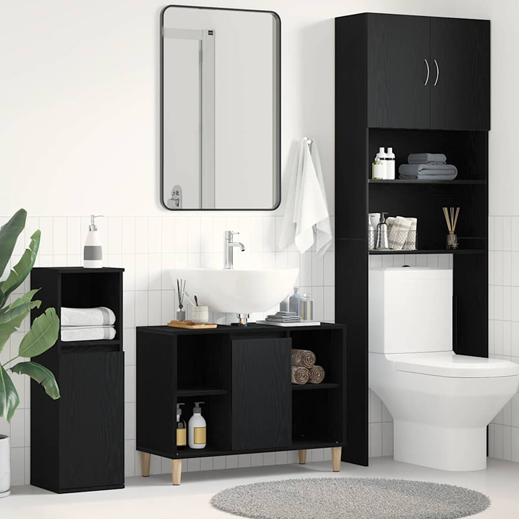 Vidaxl Sink Cabinet Oak Black 80x33x60 Cm Wood