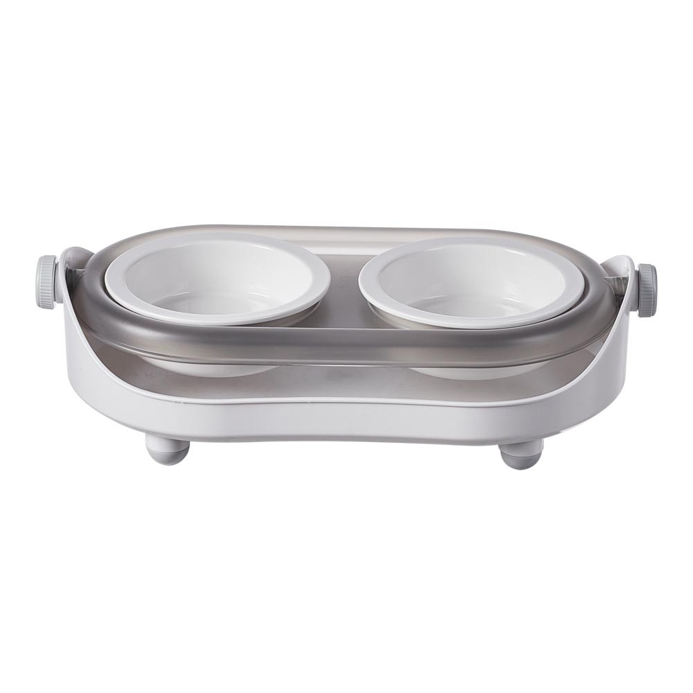 Elevated Pet Feeding Set 41x16x11cm with Raised Edge Non-Slip Cat and Dog Bowls, Spill-Proof Design Catches Food and Water Mess, Tidy Feeding Solution for Home Use