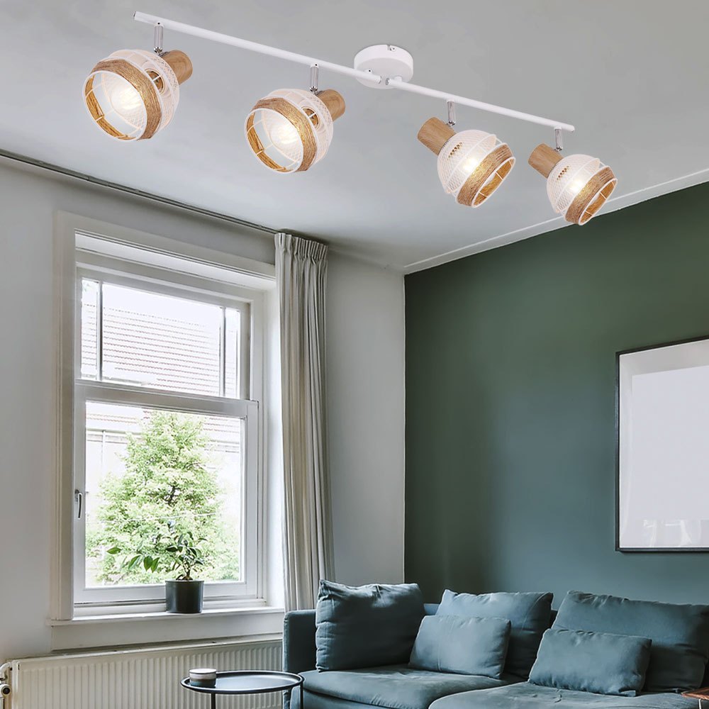 Image of Vintage Ceiling Flood Light Bar Adjustable Wood-look Living Room Lighting Cage Lamp 54021-4