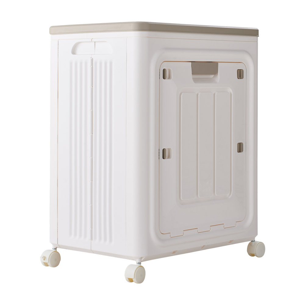 Collapsible Plastic Storage Bin with Dual Access Doors and Wheels