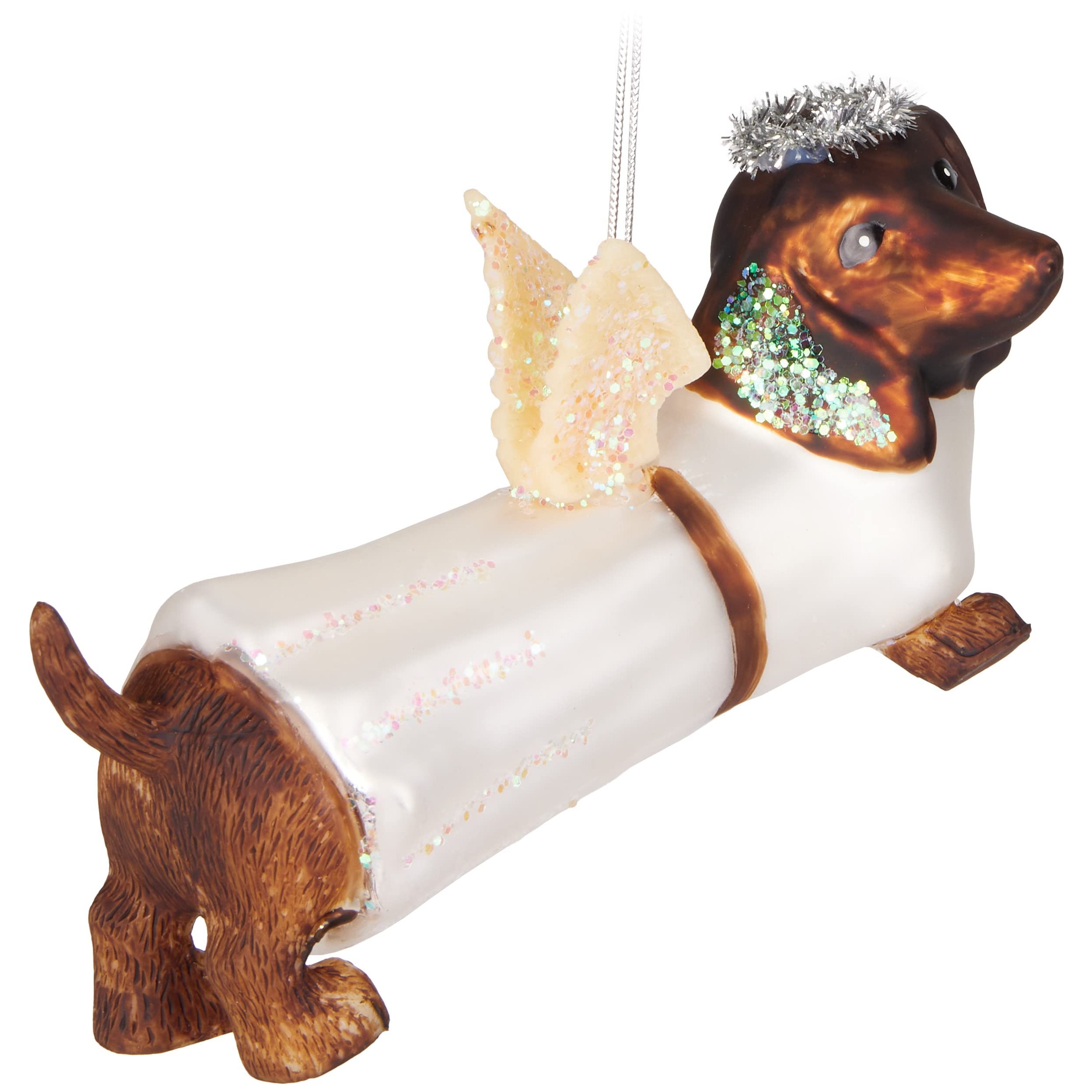Image of Brubaker Dachshund As An In All White - Hand-painted Glass Christmas Ornament Dog - Mouth-blown Christmas Tree Decoration Figures Funny Decorative Pendant Tree Ball - 12.9 Cm