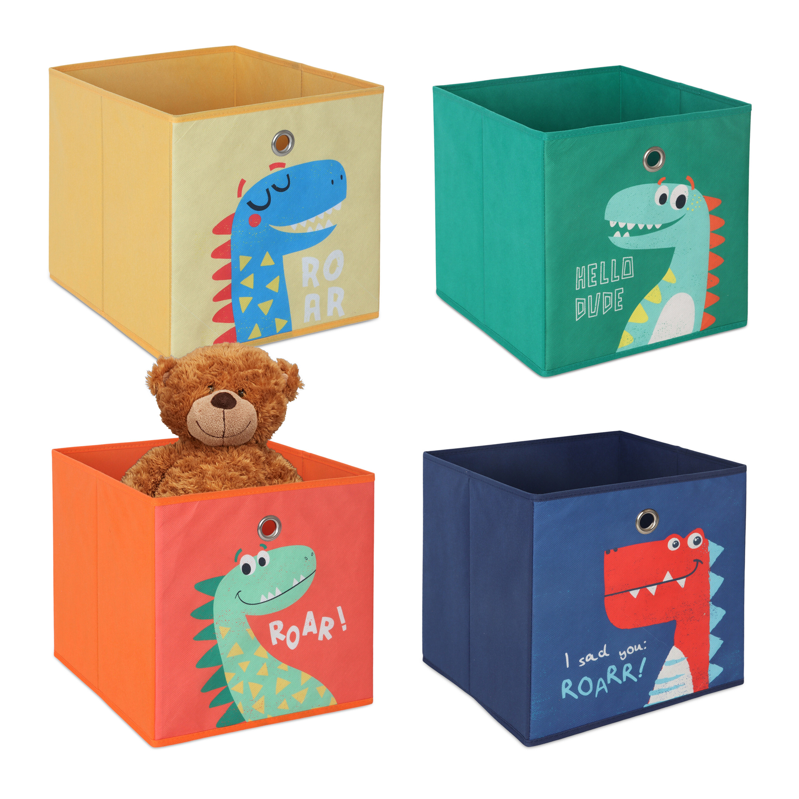 Image of 4 Storage Boxes "dinos B" In Assorted Colors - (w)30 X (h)30 X (d)30 Cm