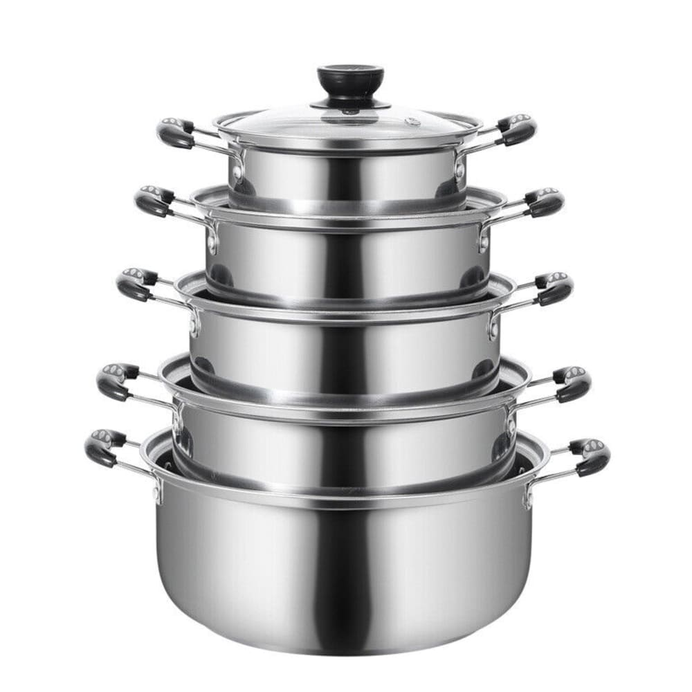 TEMU Induction Compatible 5pcs Stainless Steel Saucepan Set, Durable Kitchen Cookware, , Easy To