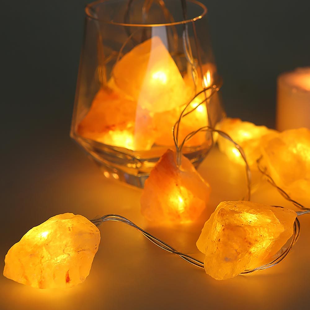 Image of String Of Lights Led Crystal String Of Lights, Battery-operated Salt Crystal Lamp, Timer, 10x Led 0.06w Warm White, Lxbxh 165x4x4 Cm