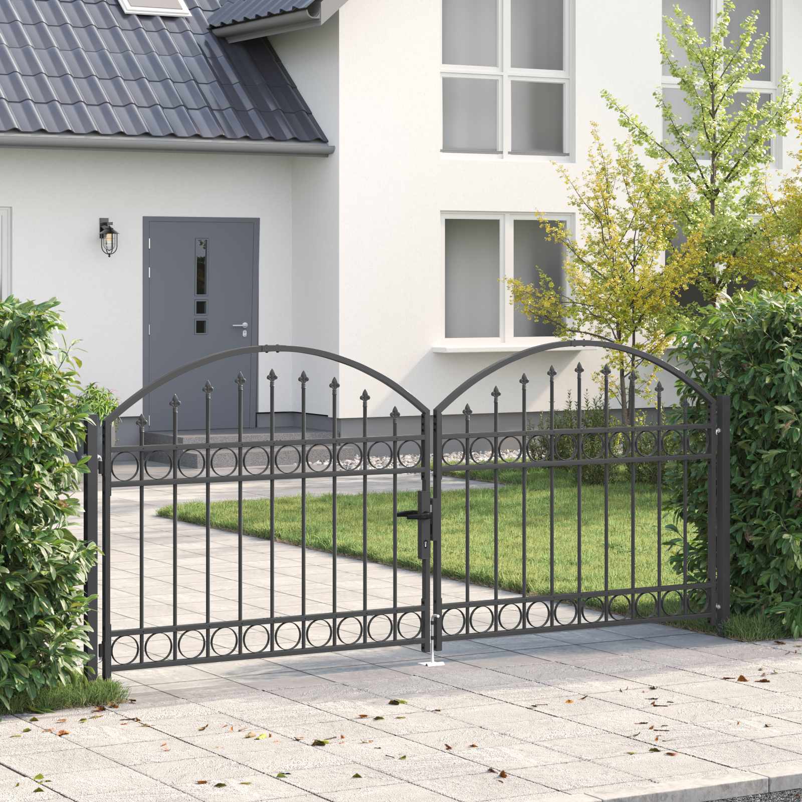 Image of 301 X 175.5 Cm Steel Grey Lockable, Stylish U-shaped Garden And Terrace Door, Weather-resistant Steel Outdoor Grid, Practical Privacy Entrance