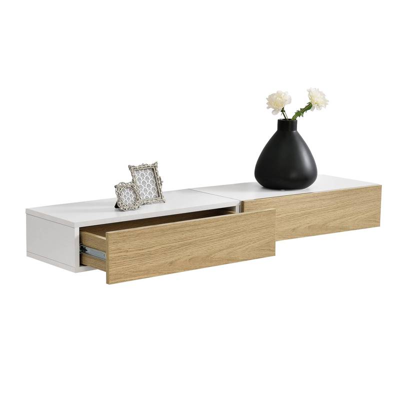 TEMU Ensemble de 2 Pièces Étagère Murale avec Tiroir en Blanc ou Noir, Étagère en Bois, Armoire Murale, Table de Nuit, Commode, Panneau Murale,