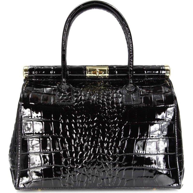 Italian Leather Handbag, Women's Shoulder Bag, Made in Italy, 34 x 25 x 16 cm, Twist Lock Closure, Multiple Compartments, Versatile Carrying Options