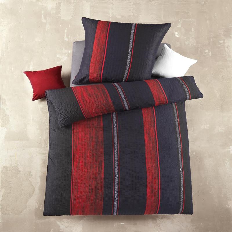 Image of Seersucker Bed Linen 135x200 Cm Made Of 100% Microfiber, Summer Bedspread 135 X 200, Light & Wrinkle-free, Red And Black Striped