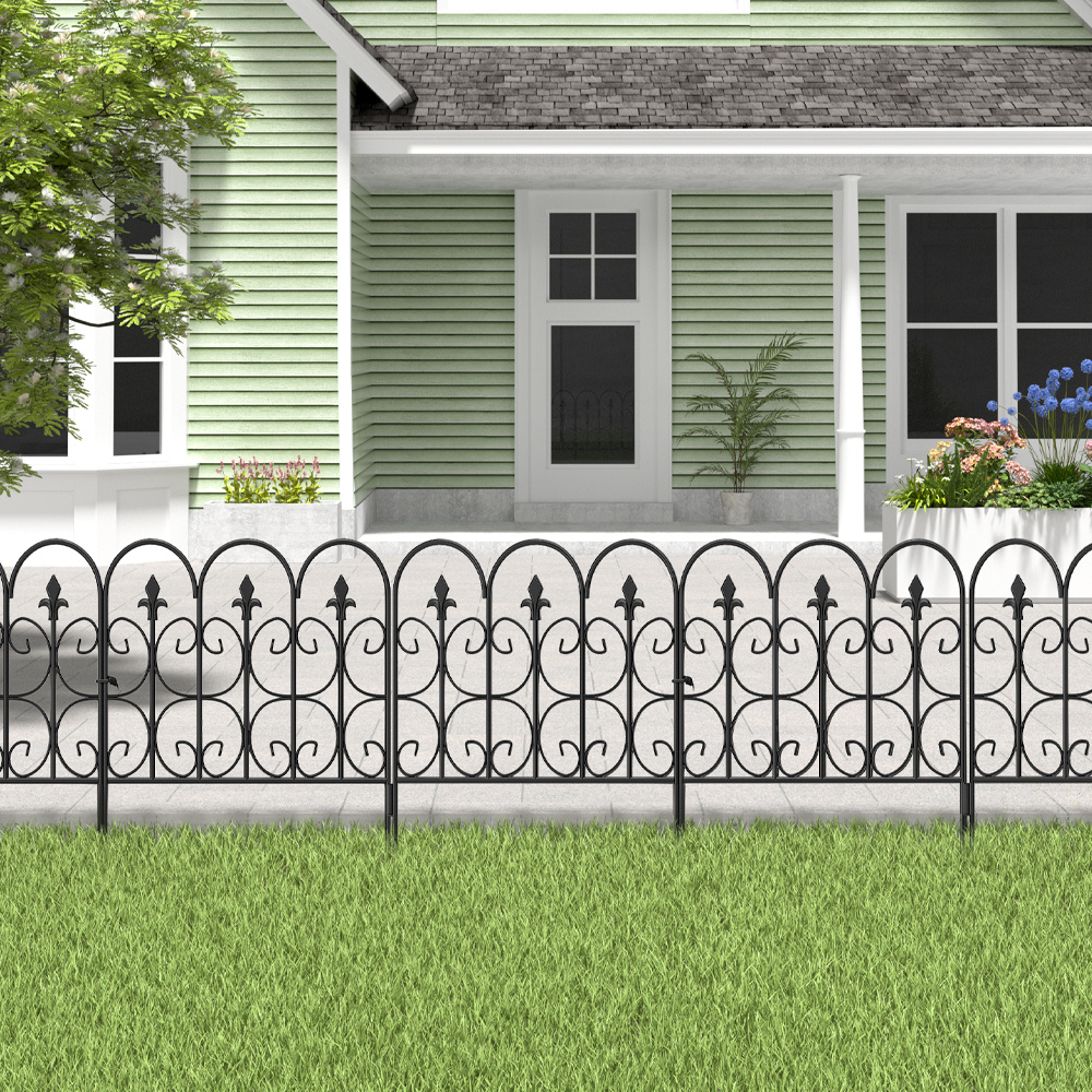 Image of 5pcs, 61*81.5cm Outdoor Courtyard Metal Fence Panels Ornate Scroll Garden Border Fence Panel Decorative Stake-in-ground Landscape Border Fencing For Flower Beds, Lawn, Patio, Backyard Landscaping.