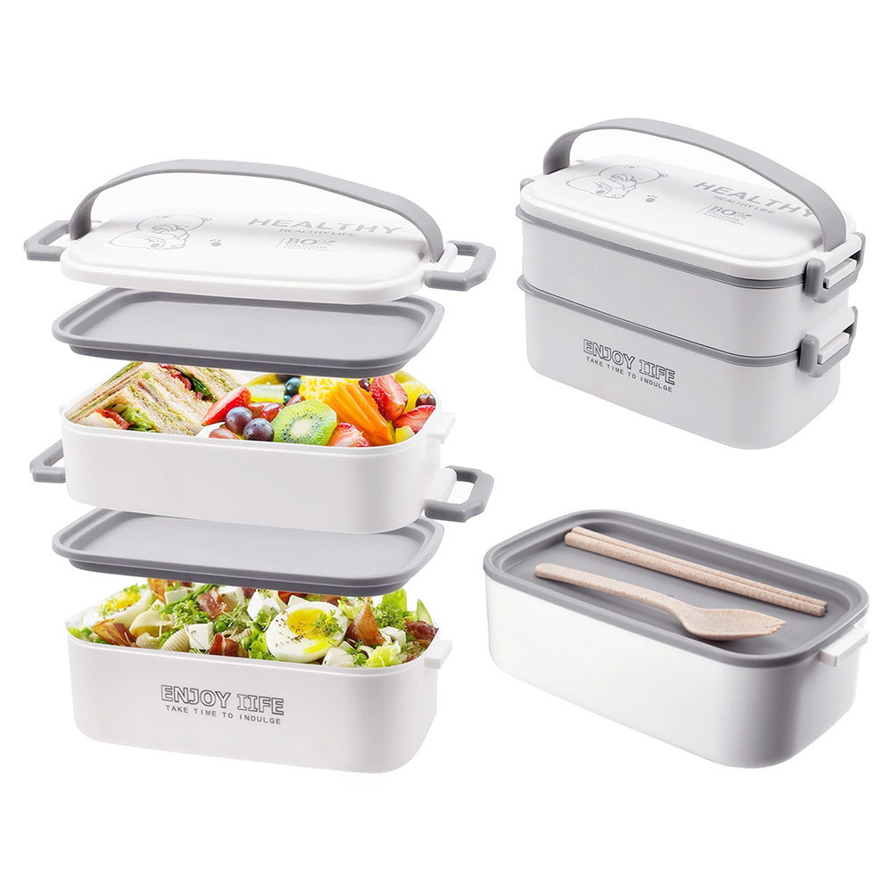TEMU 3-tier Bento Box, Plastic Lunch Box & Freshness Keeper, Microwave-safe, White/green, 2700ml, Portable Large-capacity Food Container With Cutlery