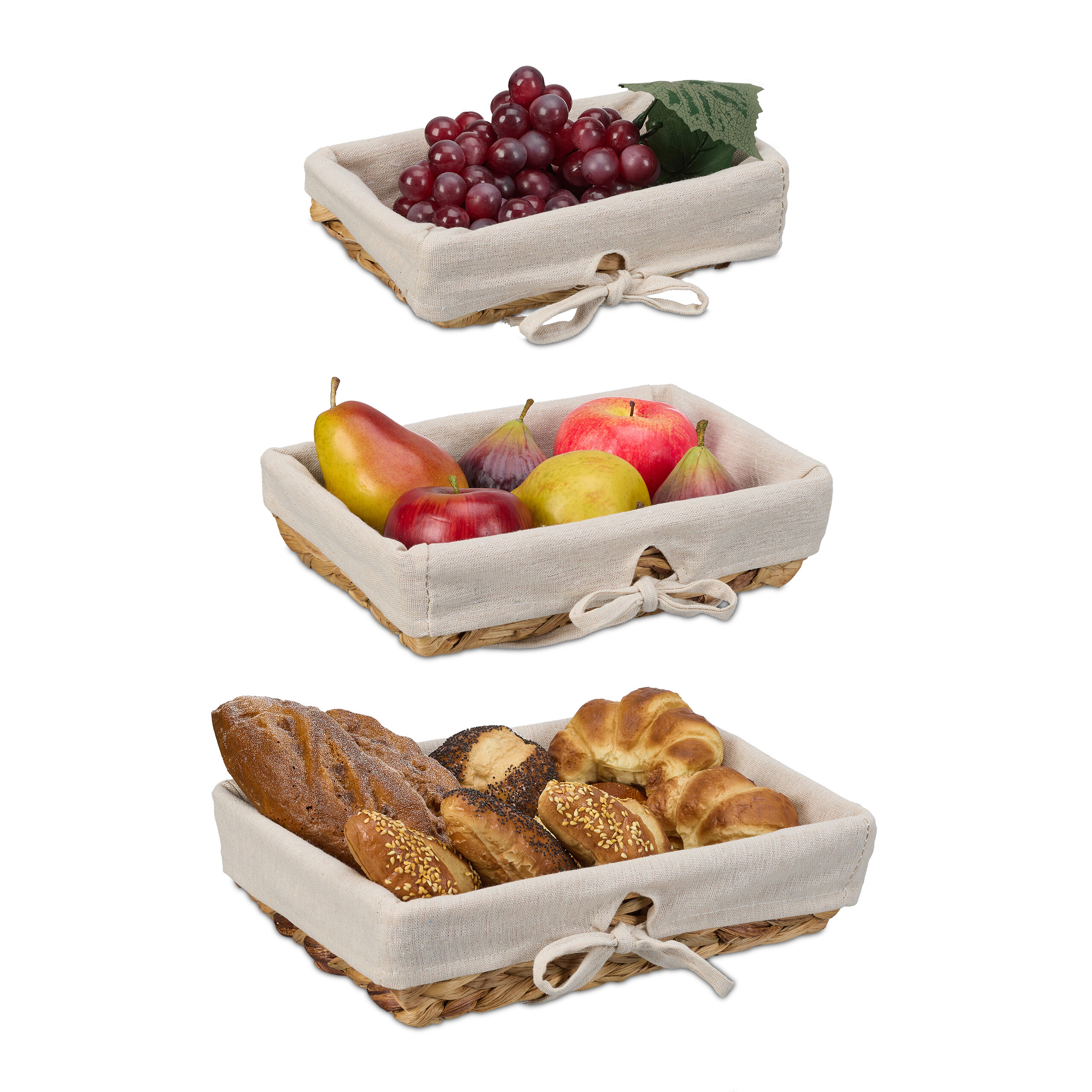3-piece Bread Basket Set In Natural/cream