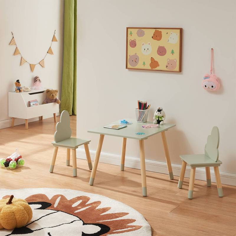 Image of Children's Table And Chair Group Hovle Table + 2 Chairs With , Pine Wood +