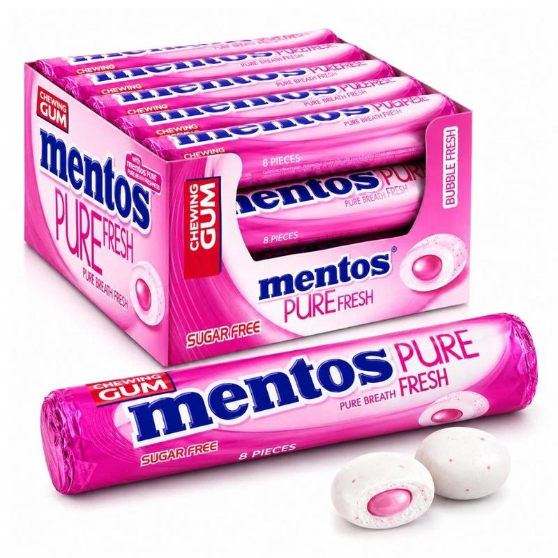 TEMU Mentos Pure Bubble Fresh Sugar Free Chewing Gum, Pack Of 24 X 15.5g - Minty Fresh Sugar Free Gum