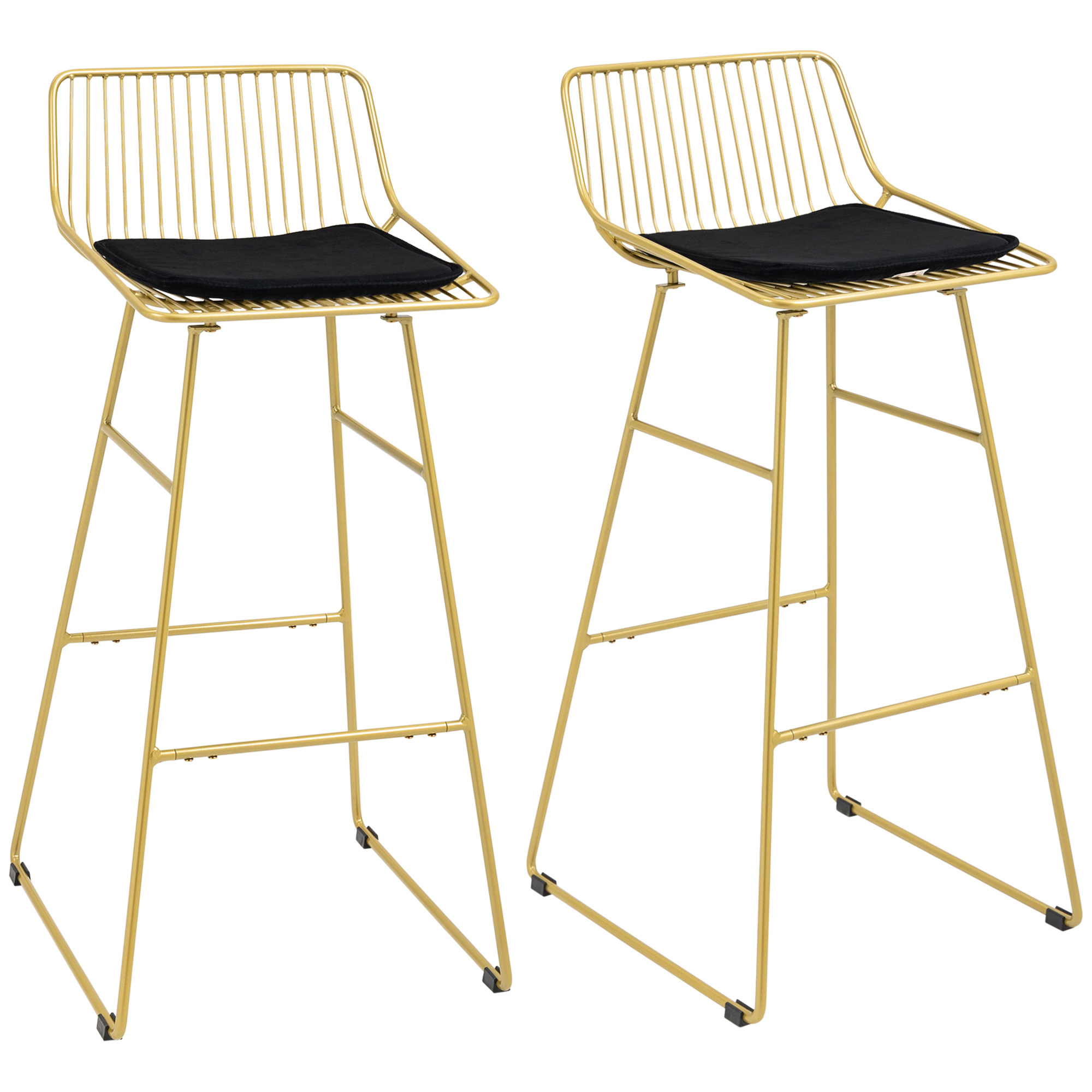 TEMU HOMCOM Conjunto de 2 Taburetes Altos de Cocina Sillas Altas de Cocina con Respaldo Cojín y Estructura de Acero Carga 120 kg para Bar Salón Comedor Dorado