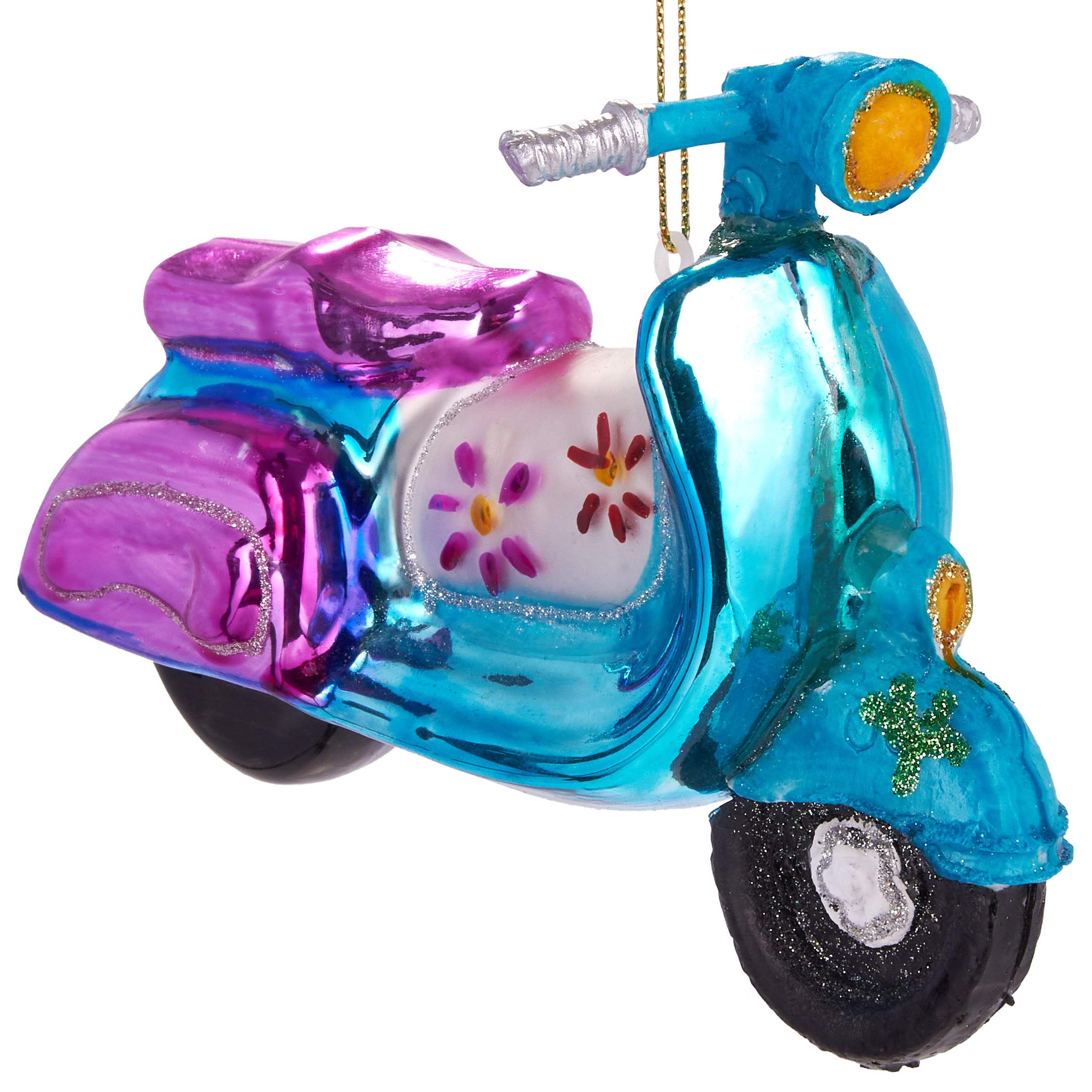 Image of Brubaker Retro Colorful Motor Scooter - Hand-painted Glass Christmas Ornament - Mouth-blown Funny Christmas Tree Decoration Figures Ornament Pendant Tree Ball - 13.5 Cm