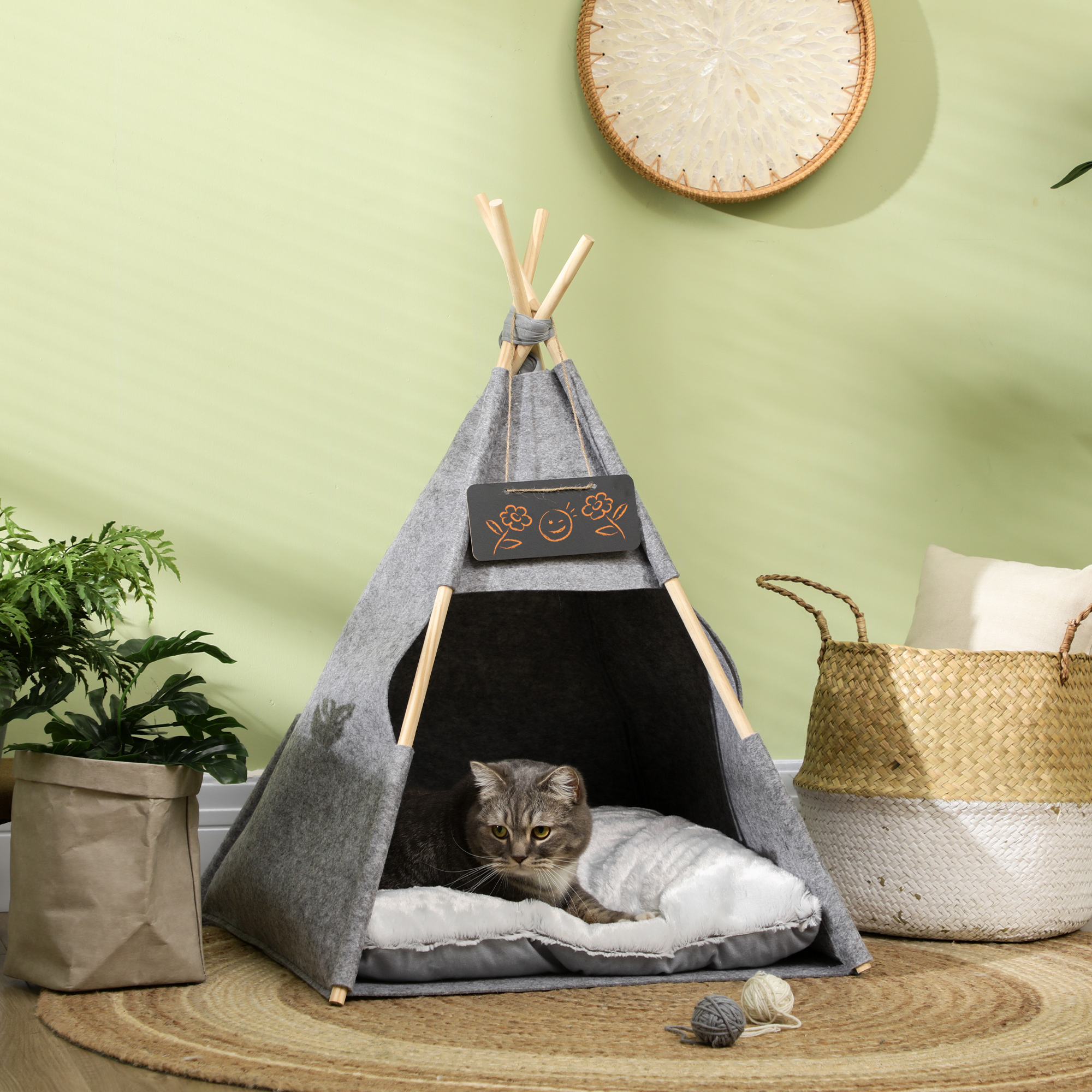 Autumn Tent Cat House Dog Tent Cat Bed Cat Tent With Soft Cushion Plush Felt Machine Washable Gray 58 X 58 X 80 Cm