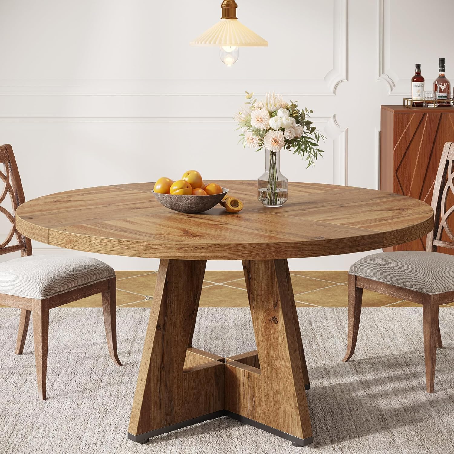 Image of Modern Round Dining Table, Kitchen Table For Dining Room, Living Room, 120 Cm Dining Room Tables For , Farmhouse Dining Table With Wooden Table Top And Legs (table Only)