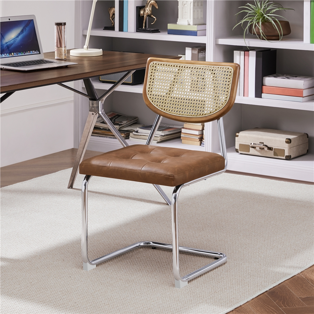 Image of Costoffs 2pcs Set Kitchen Chair In Rattan Look Dining Room Chairs With Backrest Swing Chair With Bouclé Fabric Upholstery