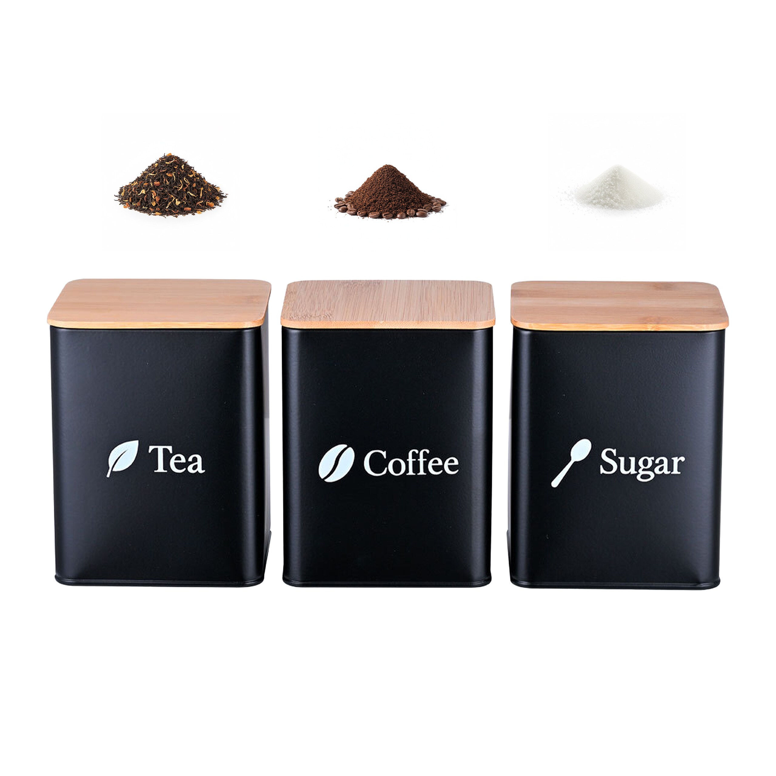 3 X Storage Containers In Black/natural - (w)11 X (h)15 X (d)11 Cm
